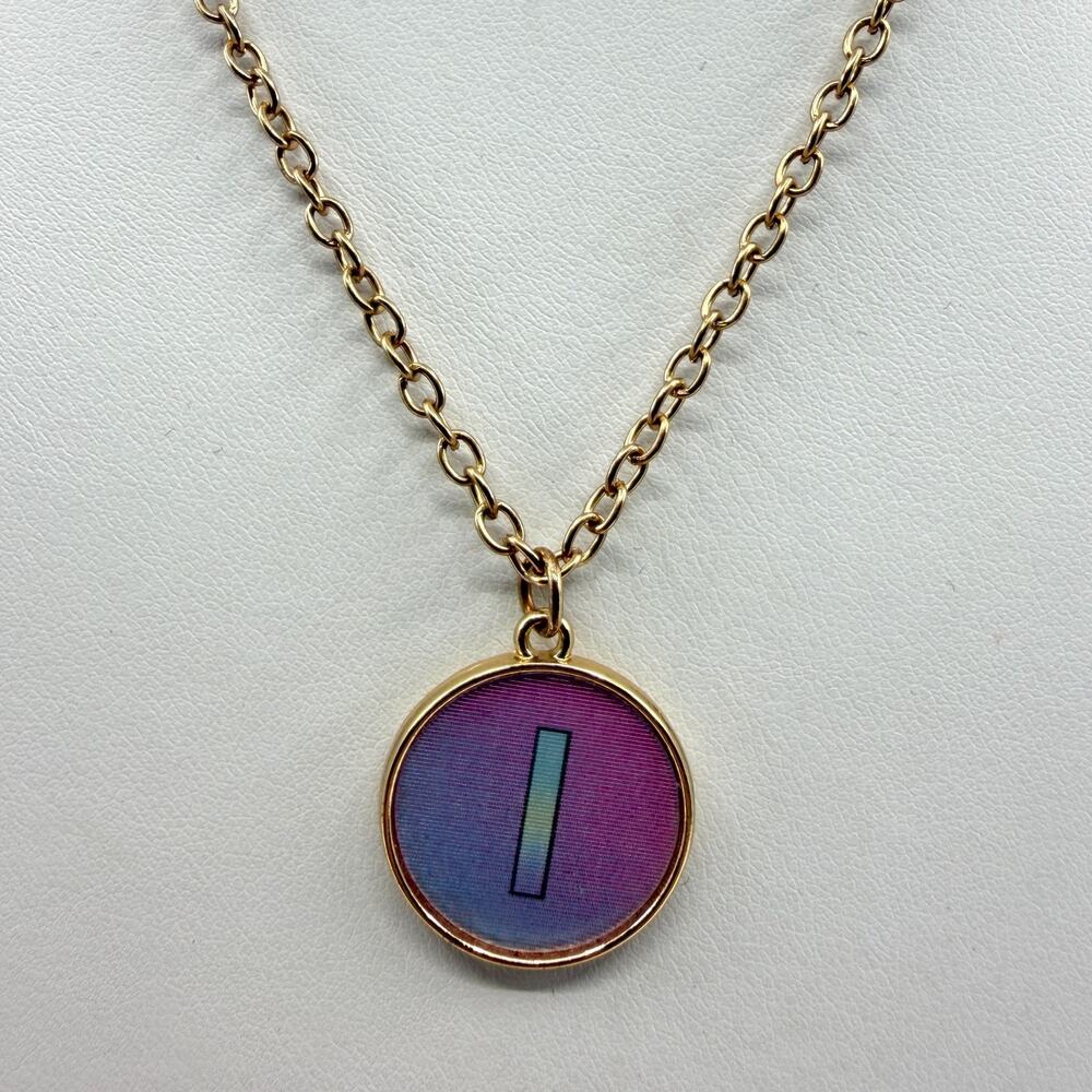 Gold Tone Chain Necklace Ombre Tone Letter I Pendant Unique Statement Jewelry